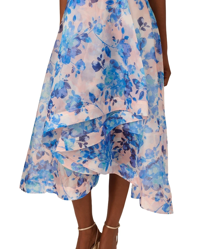 Adrianna Papell Women's Floral Print Halter High-Low Midi Dress