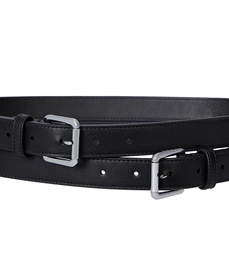 Lauren Ralph Leather Double-Buckle Stacked Belt