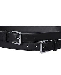 Lauren Ralph Leather Double-Buckle Stacked Belt