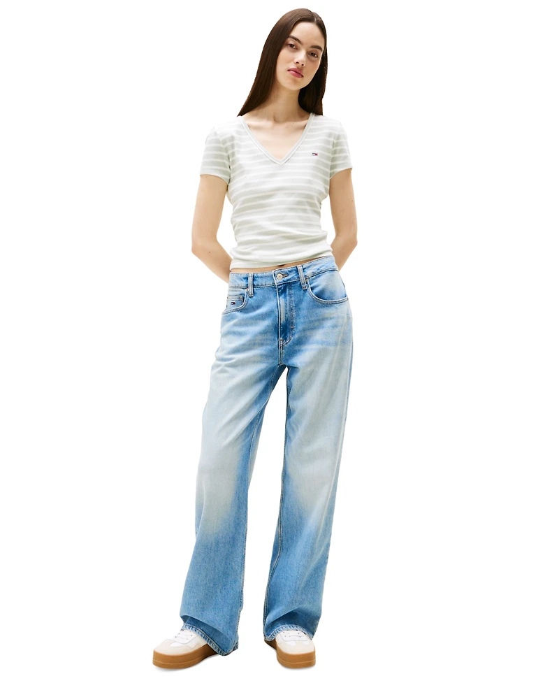 Tommy Jeans Women's Slim-Fit Essential Ribbed V-Neck Tee