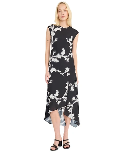 Luxely Women's Printed Asymmetrical Midi Dress