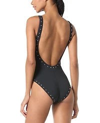 Michael Kors Women's Crepe Ring-Front Scoop-Neck One-Piece Swimsuit