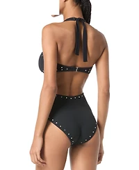 Michael Kors Women's Crepe Ring Halter Cut-Out One-Piece Swimsuit