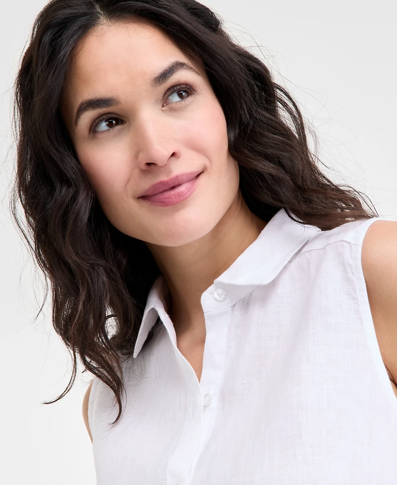 Charter Club Women's 100% Linen Sleeveless Button-Front Shirt, Exclusively at Macy's