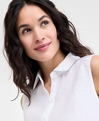 Charter Club Women's 100% Linen Sleeveless Button-Front Shirt, Exclusively at Macy's