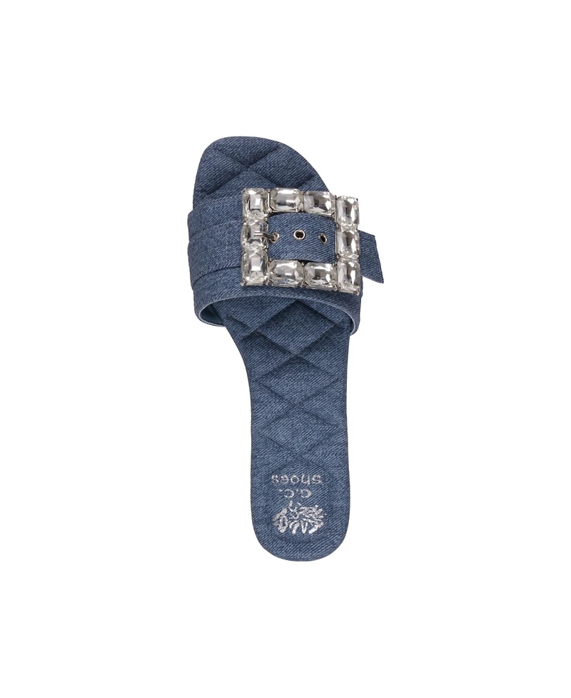 Gc Shoes Women's Bianca Rhinestone Buckle Flat Sandals