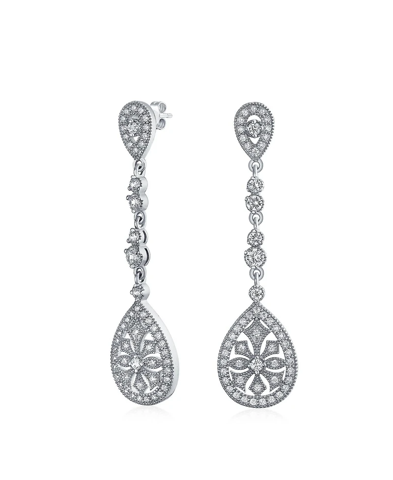 Bling Jewelry Art Deco Cz Teardrop Dangle Chandelier Earrings in Gold Silver Plate
