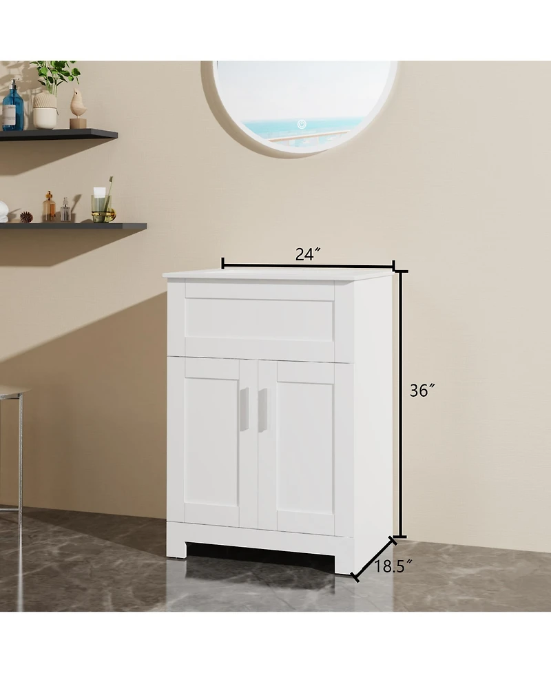 Casainc 24" White Sink Bathroom Vanity Laundry Cabinet Combo