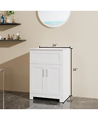 Casainc 24" White Sink Bathroom Vanity Laundry Cabinet Combo