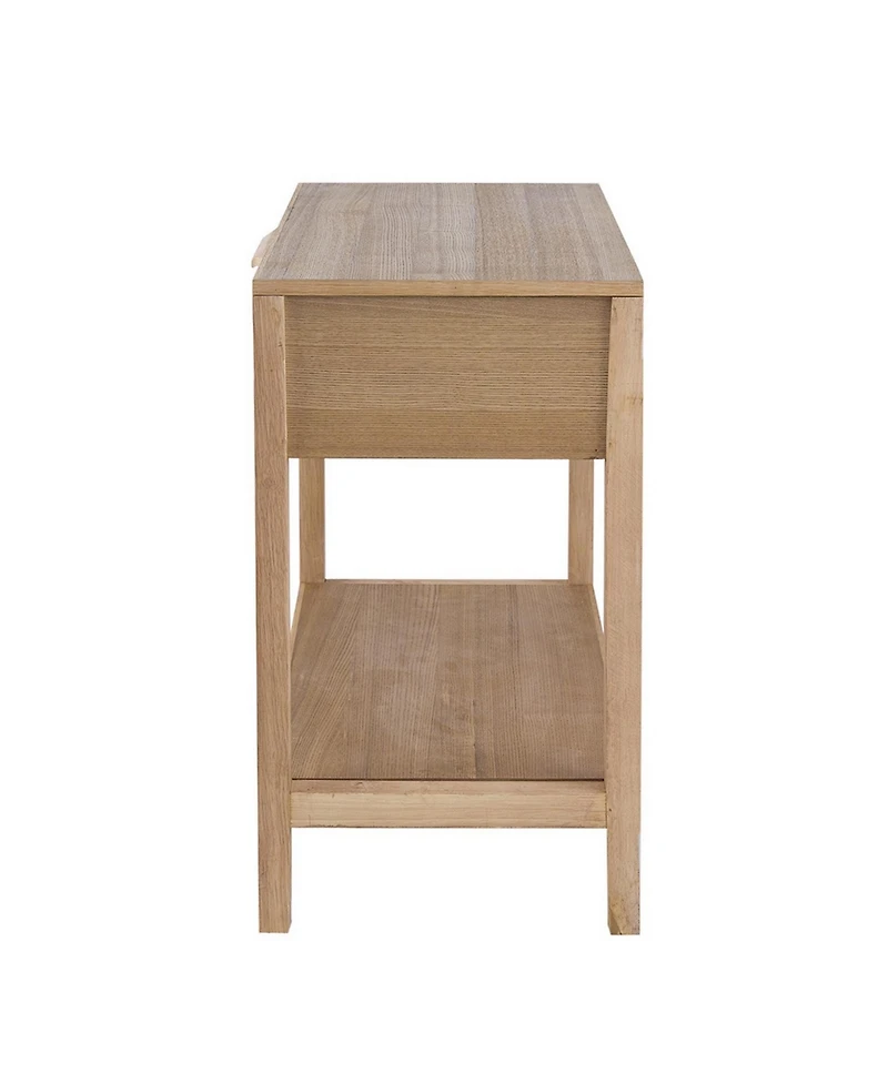 Rattan Front Drawer Side Table – Mango Wood with Open Shelf