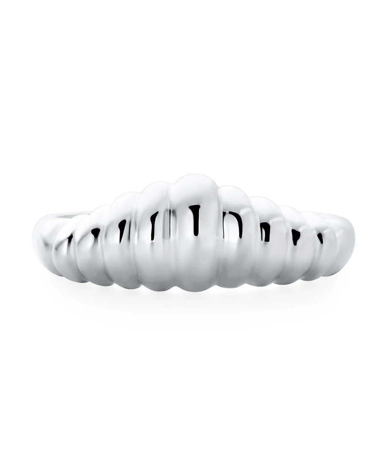 Bling Jewelry Ribbed Dome Croissant Silver Ring: Dainty Shrimp Band Thin Sterling