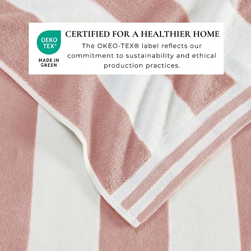 Linery & Co. 100% Cotton Velour Cabana Stripe Oversized Beach Towel, 35" x 70"