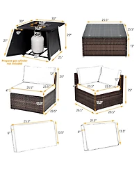 Gymax 7PCS Rattan Patio Sectional Furniture Set w/ 30'' Fire Pit Table & Cushion