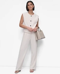 Dkny Womens Aero Crepe Vest Pleated Pants