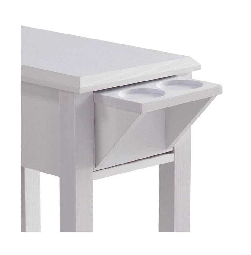 Modern Chairside Table with Extendable Drawer and Cupholders for Convenient Storage and Relaxation