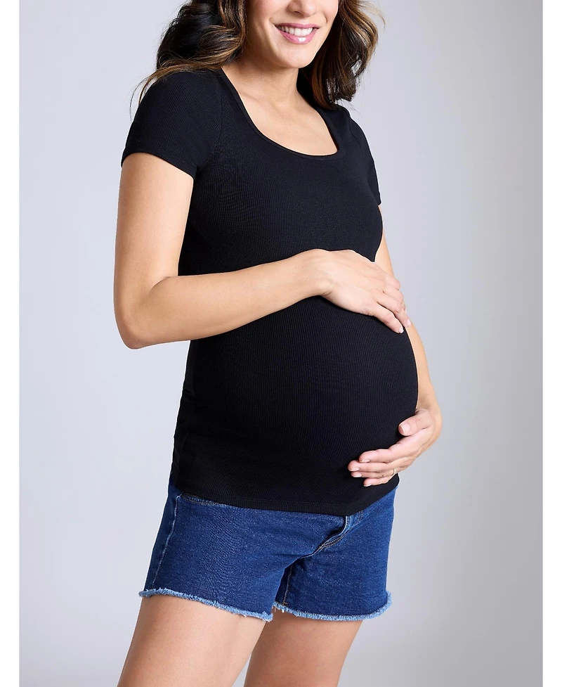 Motherhood Maternity Square Neck Rib Knit Short Sleeve Top 
