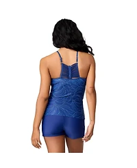 Free Country Women's High Neck Macrame Back Tankini Top