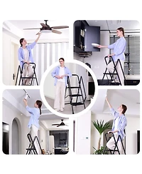 Four step ladder, lightweight folding four step stool, wide anti slip pedal and safety handle, sturdy steel ladder, multi-purpose step ladder, suitabl