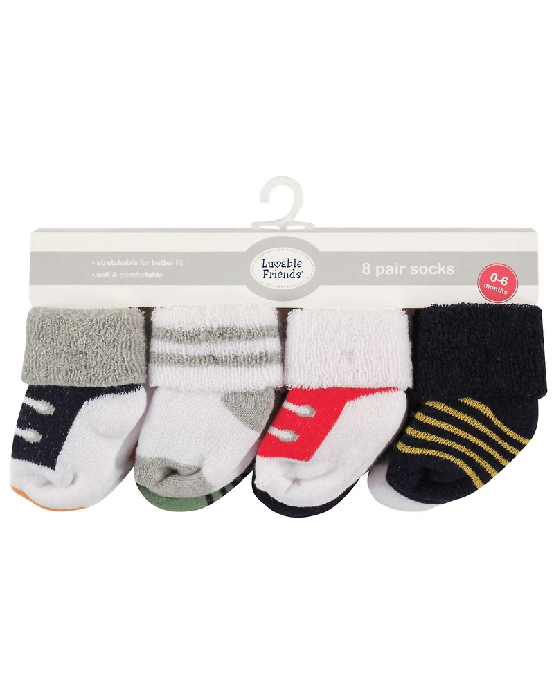Luvable Friends Baby Boys Terry Fabric Sock Collection 8 Pairs