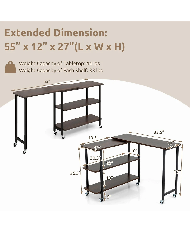 360° Rotating Sofa Side Table with 2-Tier Storage Shelves