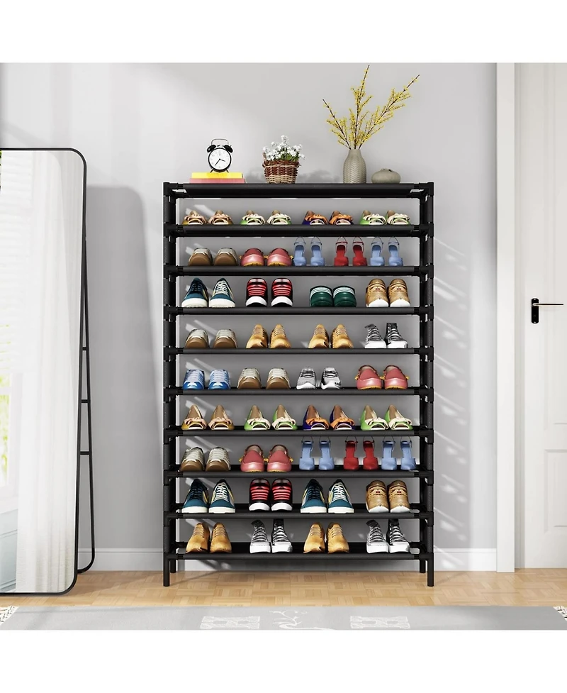 Tribesigns 10 Tiers Enterway Shoe Rack, Large Capacity Home Tall Metal Storage Organizer for 50 Pairs, Space Saving Organization