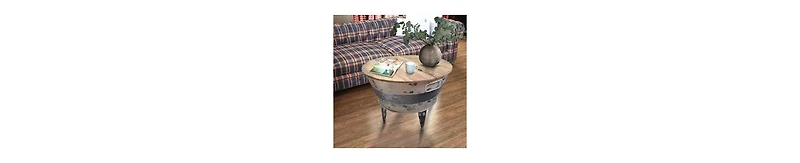 Modern Cocktail Table with Tub-Like Metal Base and Round Top