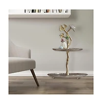 Elegant 2-Tier Cherry Blossom Accent Table for a Stylish and Floral Touch to Your Home Decor
