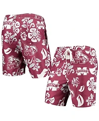 Wes & Willy Men's Maroon Mississippi State Bulldogs Floral Volley Logo Swim Trunks