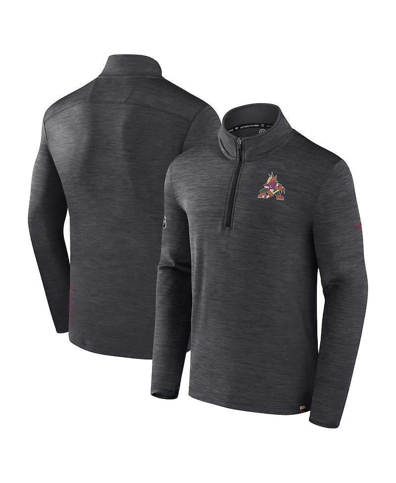 Fanatics Men's Heather Charcoal Arizona Coyotes Authentic Pro Quarter-Zip Pullover Top