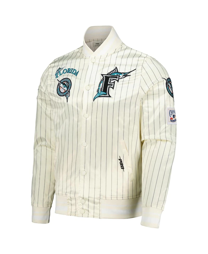 Pro Standard Men's Cream Florida Marlins Cooperstown Collection Pinstripe Retro Classic Satin Full-Snap Jacket