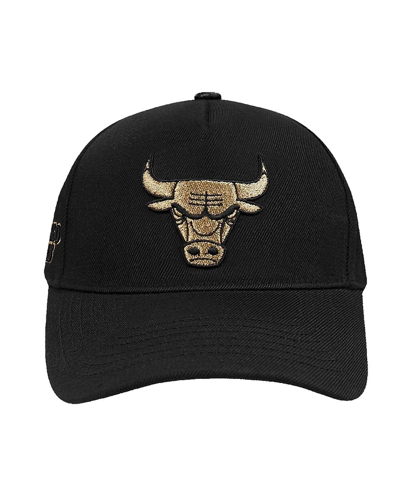 Pro Standard Men's Black Chicago Bulls Metallic Logo Pinch Front Adjustable Hat