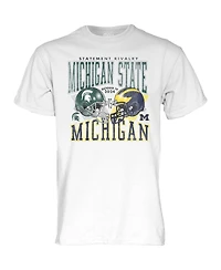 Blue 84 Men's and Women's White Michigan State Spartans vs. Wolverines 2024 Rivalry Matchup T-Shirt