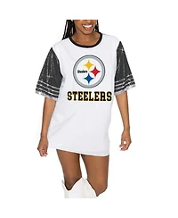 Gameday Couture Women's White/Black Pittsburgh Steelers Bling It Full Sequin Jersey Dress