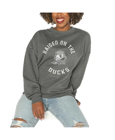Gameday Couture Women's Charcoal Oregon Ducks Drop Shoulder Fleece Pullover Sweatshirt