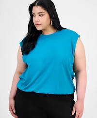 Bar Iii Trendy Plus Short-Sleeve Blouson Crewneck Top, Exclusively at Macy's