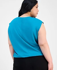 Bar Iii Trendy Plus Short-Sleeve Blouson Crewneck Top, Exclusively at Macy's