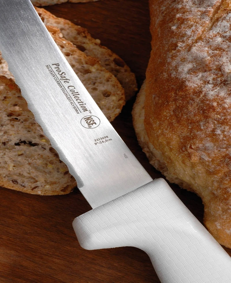 Ergonomic Stainless Steel Bread Knife, Curved Serrated, 9"