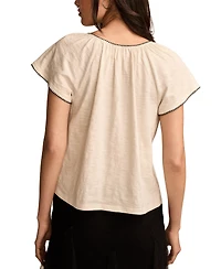 Lucky Brand Women's Cotton Contrast-Trim Short-Sleeve Peasant Top