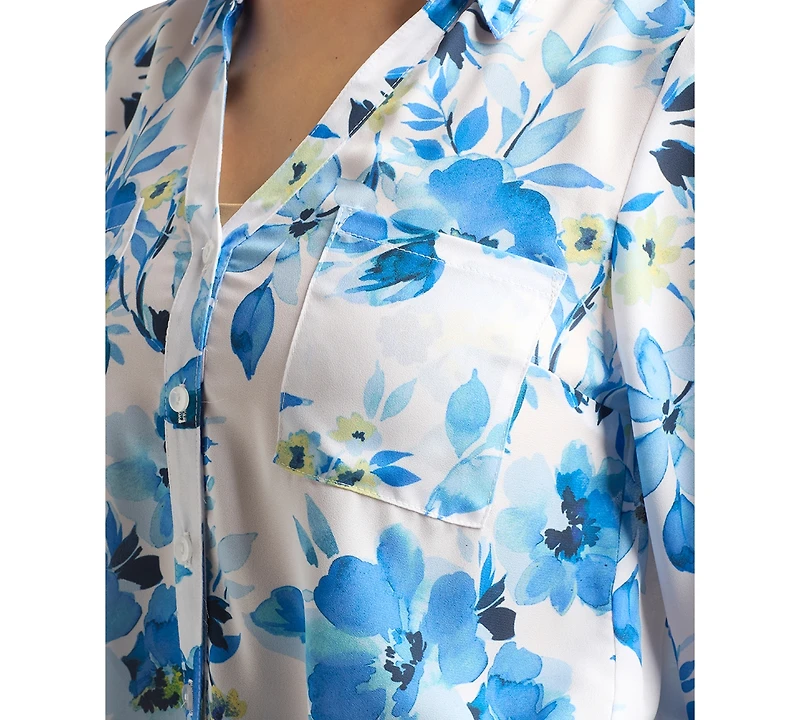 Bcx Juniors' Dobby Print Tie-Front 3/4-Sleeve Blouse