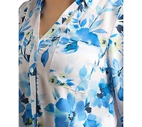 Bcx Juniors' Dobby Print Tie-Front 3/4-Sleeve Blouse