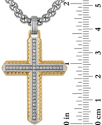 Esquire Men's Jewelry Diamond Cross 22" Pendant Necklace (1/5 ct. t.w.) in Stainless Steel & Yellow Gold-Tone Ion-Plated Stainless Steel