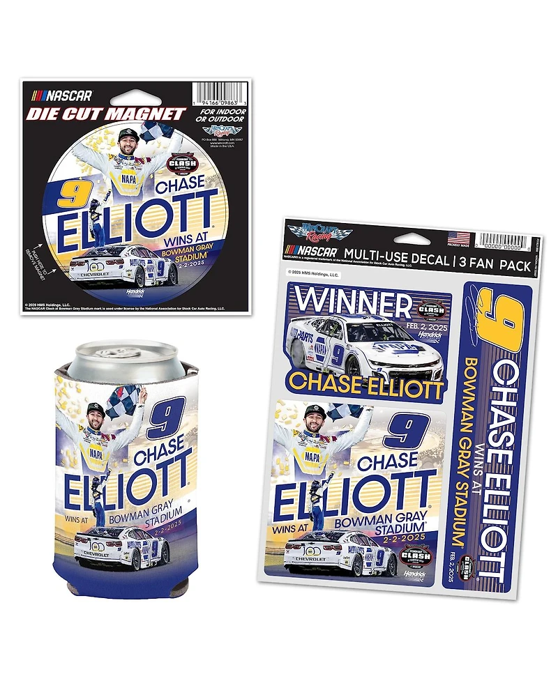 Wincraft Chase Elliott 2025 Cook Out Clash at Bowman Gray Race Winner Three-Piece Fan Pack