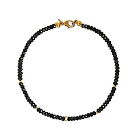Created Blue Sapphire Beads with Gold Toned Rondel Necklace Paved with Cubic Zirconia 16 inches Adjustable