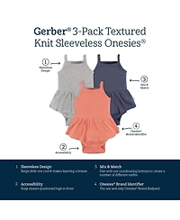 Gerber Baby Girls 3-Pack Sleeveless Skirted Onesies Bodysuits, Antique White, 3-6M