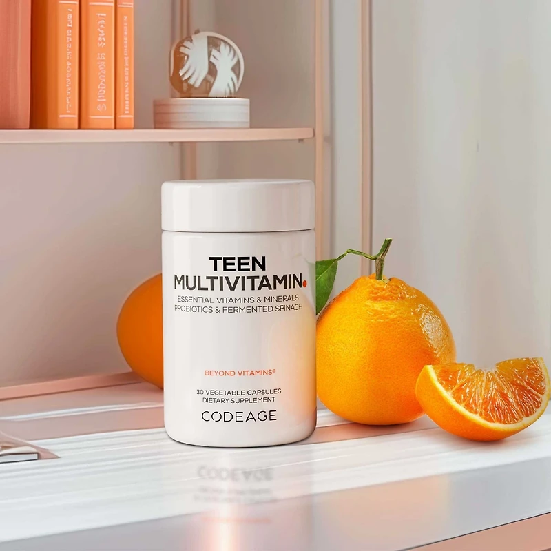 Codeage Teen Multivitamin - Vitamins A, C, D3, B6, B12, Folate, Zinc, Magnesium, Iron, Probiotics, Fermented Spinach