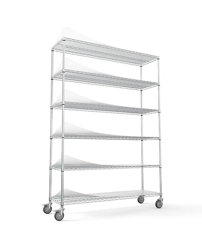 6 Tier Wire Shelving Unit, 6000 Lbs Nsf Height Adjustable Metal Garage Storage Shelves with Wheels, Heavy Duty Storage Wire Rack Metal Shelves