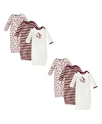 Touched by Nature Baby Girls Organic Cotton Gowns, Berry Branch 6-Piece, 0-6 Months