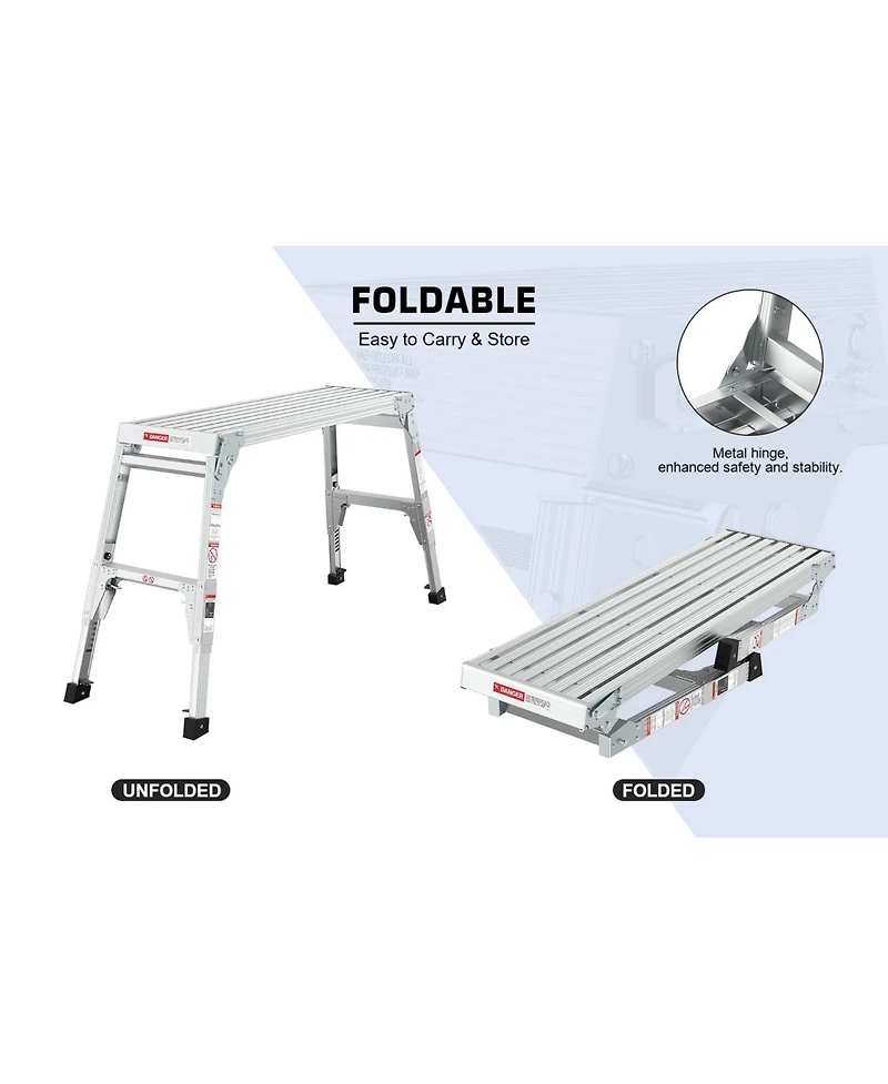 Aluminum Work Platform Large Size Step Stool Folding Portable Work Bench 40" Width Telescopic Feet 22"