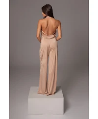 Jluxlabel Women's Slinky Halter Belted Jumpsuit