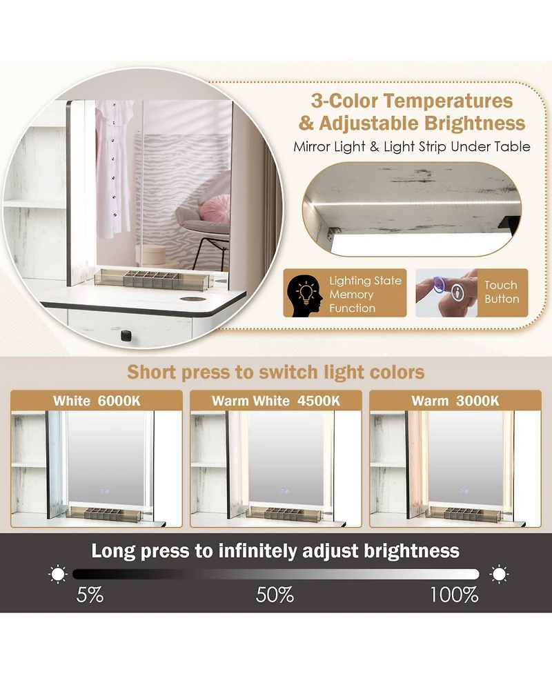 Vanity Makeup Table Set with Lighted Mirror